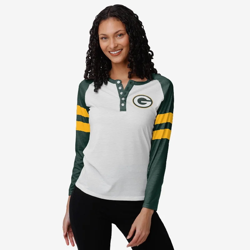 Green Bay Packers Womens Big Logo Long Sleeve Henley Australian Beach