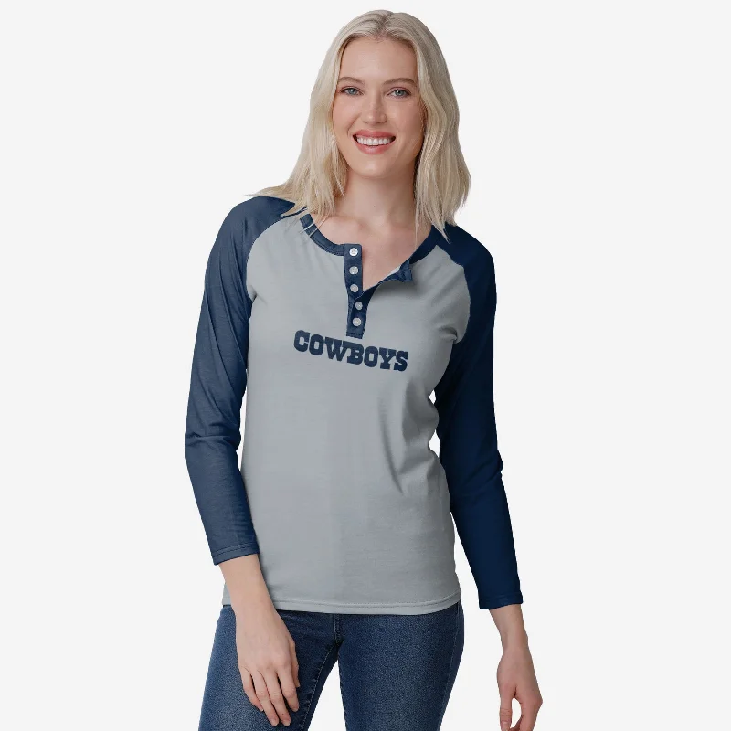 Dallas Cowboys Womens Big Wordmark Long Sleeve Henley Relaxed Women's 