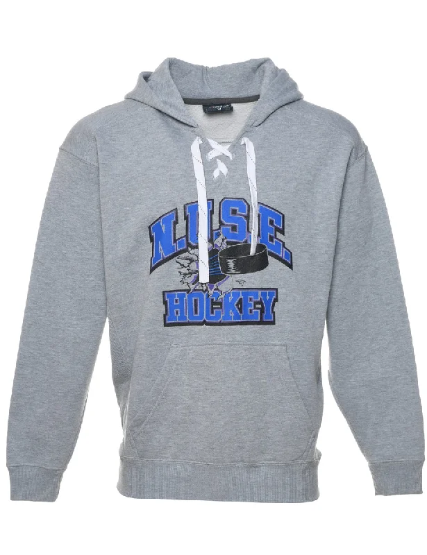 NUSE Hockey Printed Blue & Grey Hoodie - M Geometric