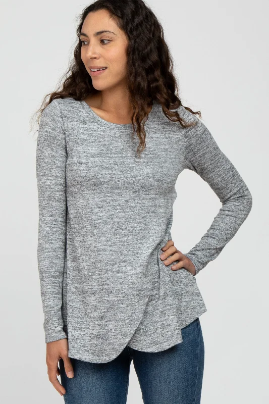 Heather Grey Knit Layered Front Nursing Top Confident Women's Power