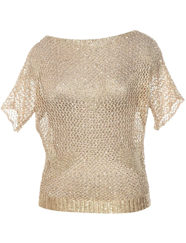 Crochet Lurex Thread Pattern Jumper - XL Sharp Women's Italian