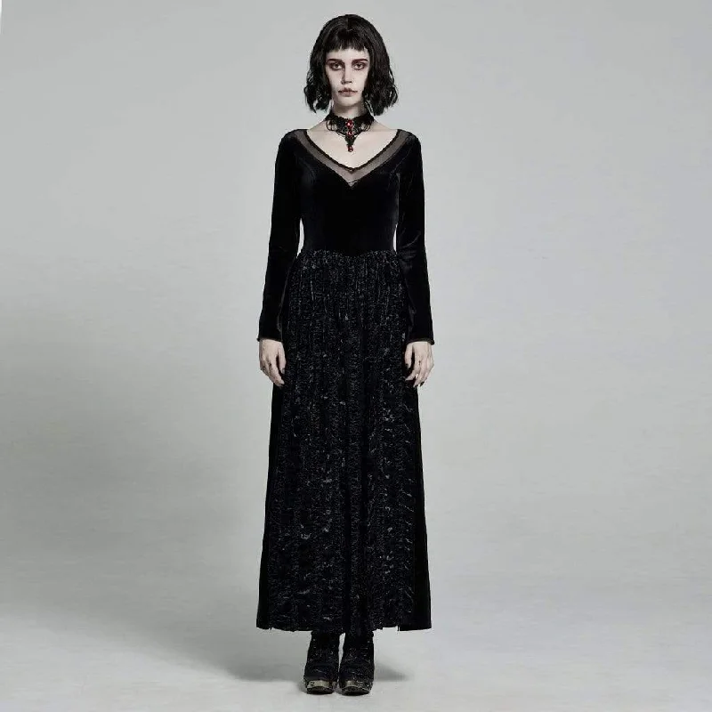 Women's Victorian Gothic Flare Sleeved Velet Maxi Dresses Country