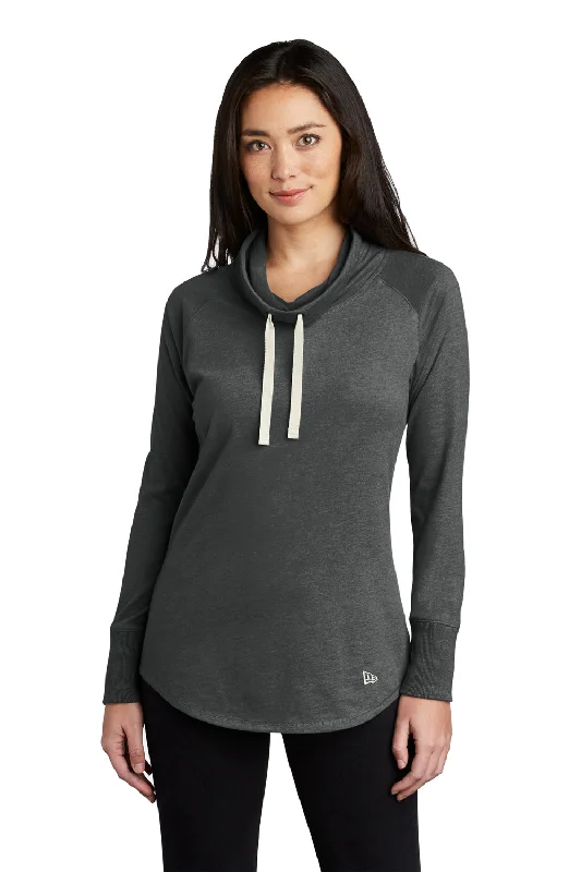 New Era Womens Long Sleeve Cowl Neck T-Shirt - Heather Black Refined Women's 
