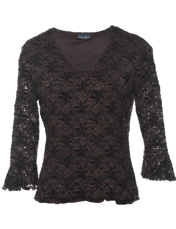 Dark Brown Lace Top - M Unique Women's Upcycled