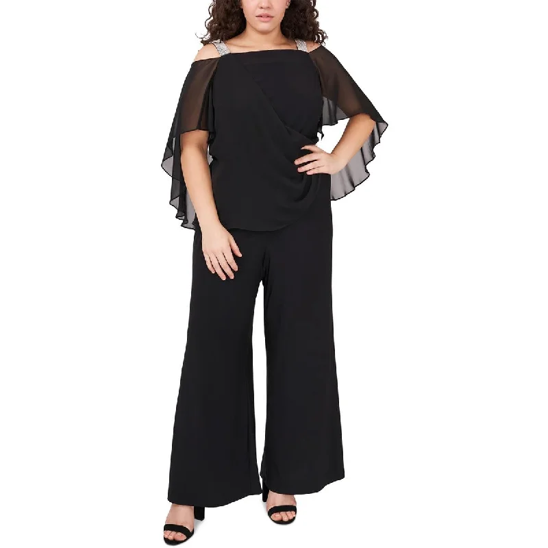 MSK Womens Sheer Overlay Rhinestones Jumpsuit Athletic Women's 
