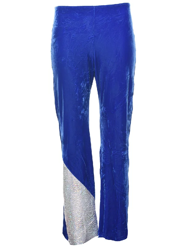Velvet Fabric Blue Trousers - W26 L28 Elegant Women's 