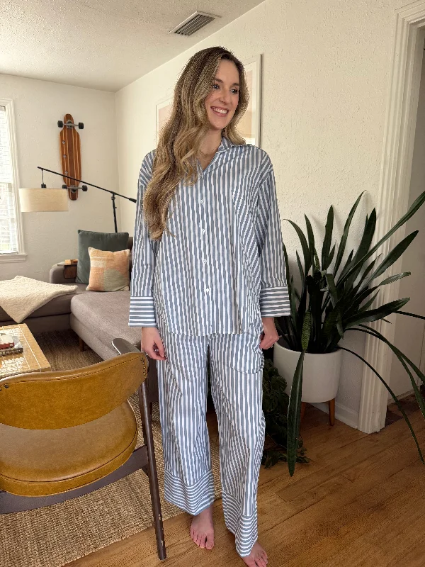 Remi Blue and White Striped Wide Leg Pants Minimalist Women's Casual
