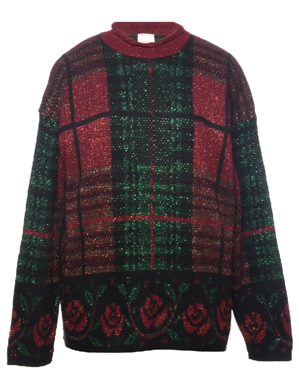 Checked Pattern Jumper - M Stylish Women's Neon