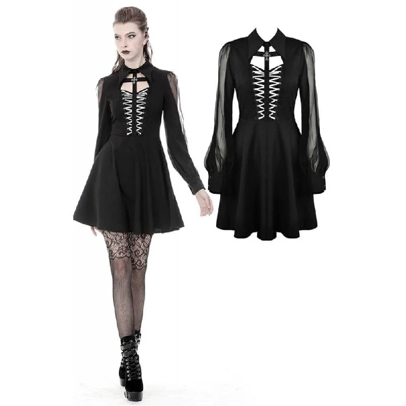 Women's Gothic Long Sleeved Coffin&Cross Front Dresses Refined Women's 