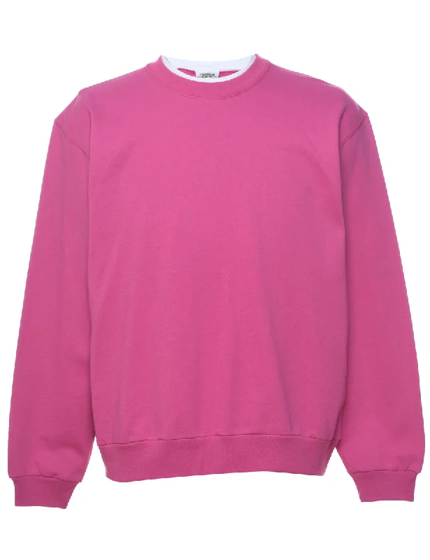 Pink Plain Sweatshirt - L Minimalist Women's Casual
