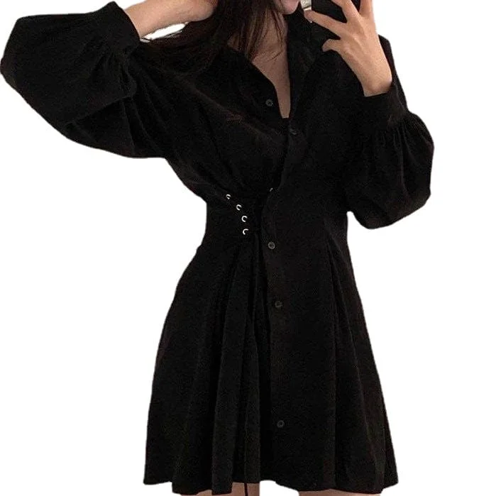 Women's Grunge Puff Sleeved Strappy Dress Athletic Women's 