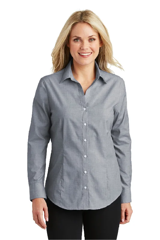 Port Authority Womens Easy Care Wrinkle Resistant Long Sleeve Button Down Shirt - Navy Blue Frost - Closeout Monochromatic All - in - one