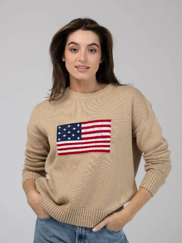 American Flag Sweater in Tan Dynamic Women's High - energy