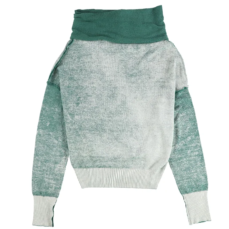 Free People Womens Distressed Turtleneck Pullover Sweater, Green, Medium Artistic Women's Hand - painted