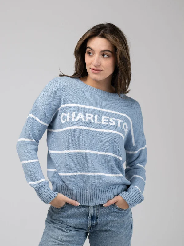 Charleston Sweater in Light Blue Stripe Sustainable Organic