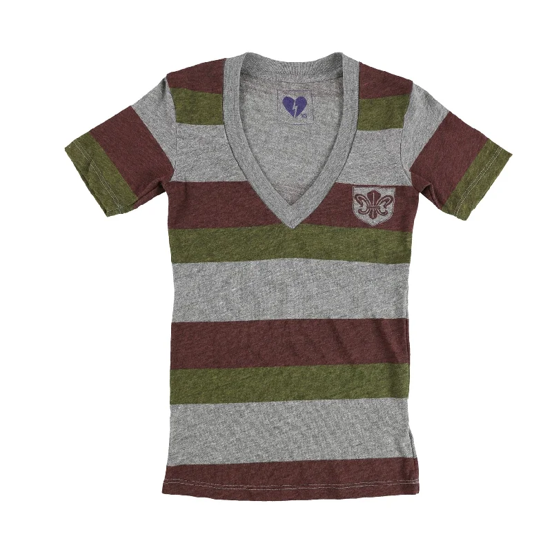 Urban Outfitters Womens Striped Logo V-Neck Graphic T-Shirt, Grey, X-Small Earthy Women's Hemp - based Urban Outfitters Womens Striped Logo V-Neck Graphic T-Shirt, Grey, X-Small Earthy Women's Hemp - based