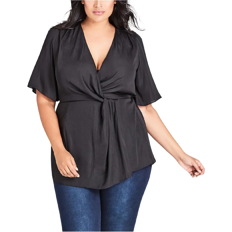 City Chic Womens Top Simply Knot Pullover Blouse, Black, S/16W Edgy Women's Punk