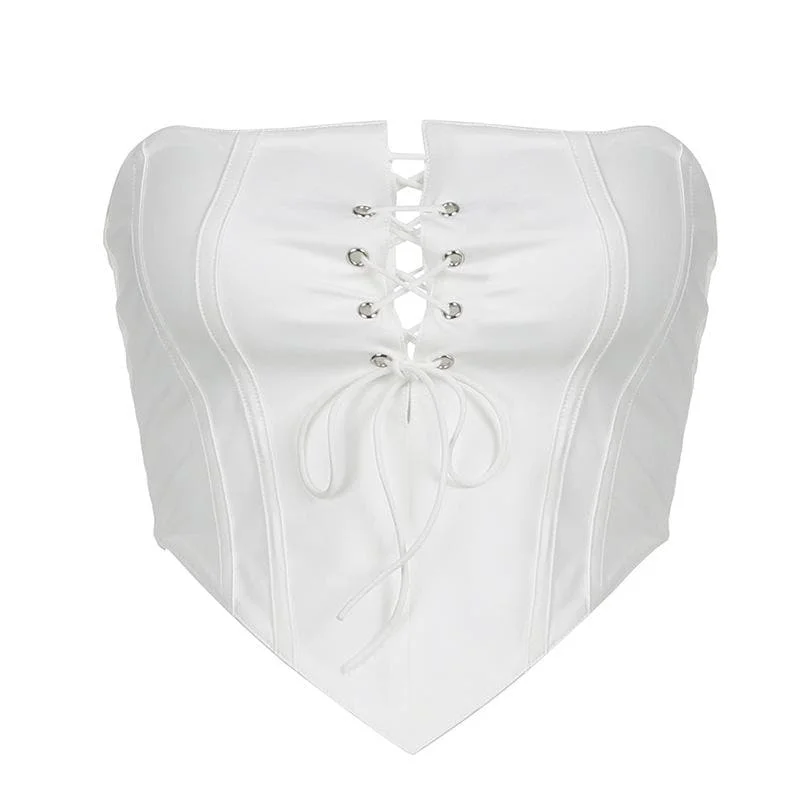 Solid lace up self tie backless tube top Stylish Women's Tropical 